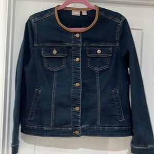 Chicos waist length dark denim jacket.